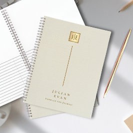 Cuaderno Elegante Monograma Dorado Cremoso Brillante en Esp