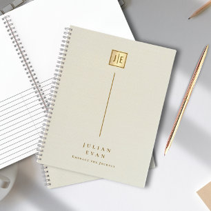 Cuaderno Elegante Monograma Dorado Cremoso Brillante en Esp