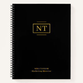 Cuaderno Elegante Monograma Dorado de Dos Letras en Negro 