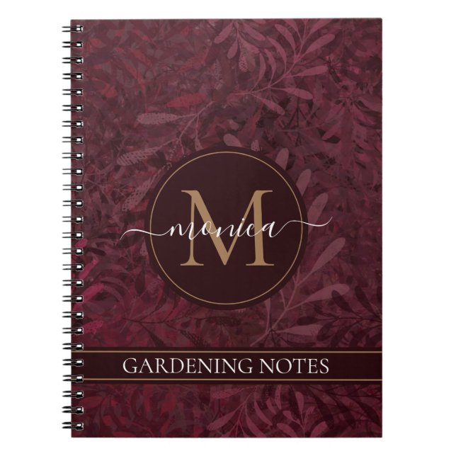 Cuaderno Elegante Monograma Dorado Marrón Floral Marrón (Frente)