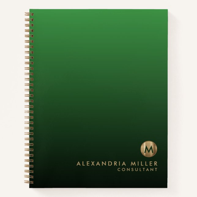 Cuaderno Elegante Monograma dorado Verde Esmeralda (Anverso)