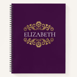 Cuaderno Elegante Monograma Escuela de Oro Púrpura