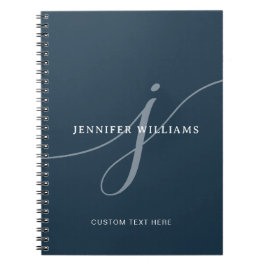 Cuaderno Elegante Monograma estilo guion azul de la Marina