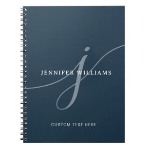 Cuaderno Elegante Monograma estilo guion azul de la Marina 