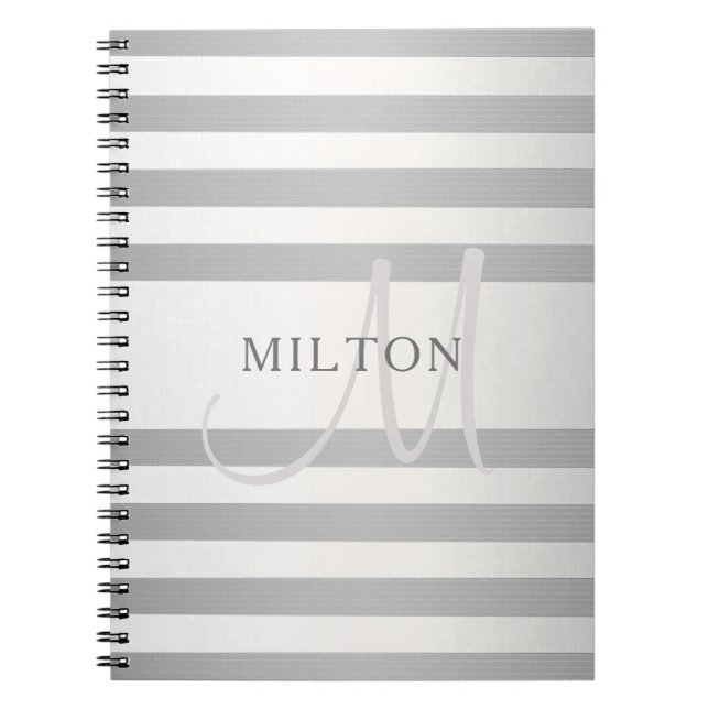 Cuaderno Elegante Monograma Falso Gradiente Gris Rayas Plat (Frente)
