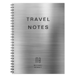 Cuaderno Elegante Monograma Faux Silver GrayTravel