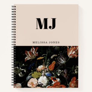 Cuaderno Elegante Monograma Flor silvestre Nombre personali
