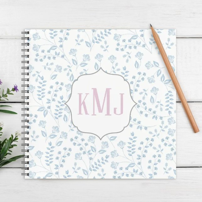 Cuaderno Elegante Monograma Floral Azul (Subido por el creador)
