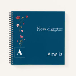Cuaderno Elegante monograma floral de jubilación en azul os