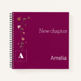 Cuaderno Elegante monograma floral de jubilación en rojo