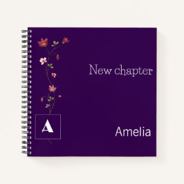 Cuaderno Elegante monograma floral de jubilación nombre púr