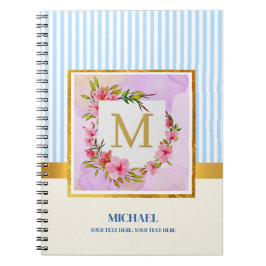 Cuaderno Elegante Monograma Floral Inicial Script Nombre Pe