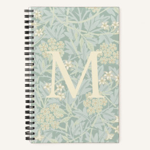 Cuaderno Elegante Monograma Floral Jazmín Verde Pastel