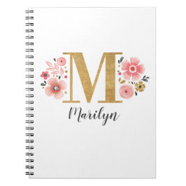 Cuaderno Elegante Monograma Floral Nombre inicial