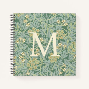 Cuaderno Elegante Monograma Floral Verde Jazmín