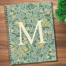 Cuaderno Elegante Monograma Floral Verde Jazmín