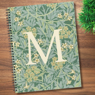 Cuaderno Elegante Monograma Floral Verde Jazmín