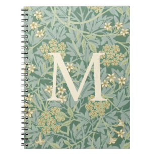 Cuaderno Elegante Monograma Floral Verde Jazmín