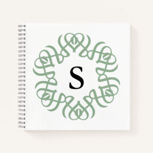 Cuaderno Elegante Monograma Floral Verde Salvia Familia