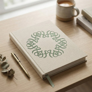 Cuaderno Elegante Monograma Floral Verde Salvia Familia