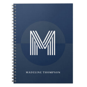 Cuaderno Elegante Monograma Geométrico Moderno Azul Marino