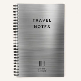 Cuaderno Elegante Monograma Gris Plata Viaje