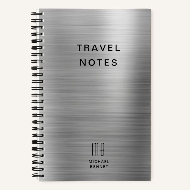 Cuaderno Elegante Monograma Gris Plata Viaje (Anverso)