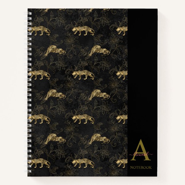 Cuaderno Elegante Monograma Leopardo Negro  (Anverso)