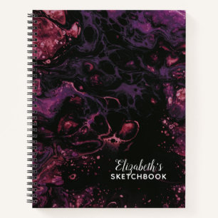 Cuaderno Elegante Monograma Mármol Púrpura Negro Sketchbook