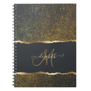 Cuaderno Elegante Monograma Moderno con Toque de Oro