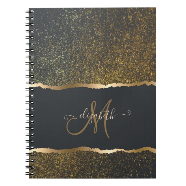 Cuaderno Elegante Monograma Moderno con Toque de Oro (Frente)