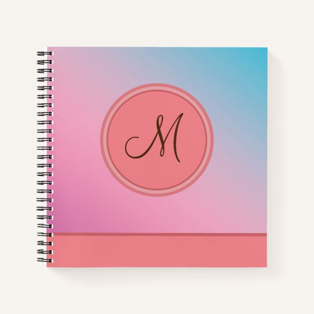 Cuaderno Elegante Monograma moderno de moda rosa azul (Anverso)