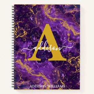 Cuaderno Elegante Monograma moderno Purpurina de oro morado