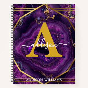 Cuaderno Elegante Monograma moderno Purpurina de oro morado
