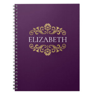 Cuaderno Elegante Monograma Morado Oro Floreciente Foto