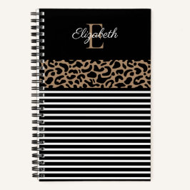 Cuaderno Elegante Monograma negro Leopardo Animal Print Not