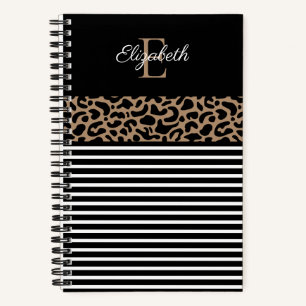 Cuaderno Elegante Monograma negro Leopardo Animal Print Not