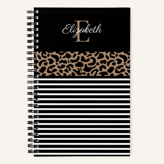 Cuaderno Elegante Monograma negro Leopardo Animal Print Not (Anverso)