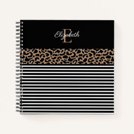 Cuaderno Elegante Monograma negro Leopardo Animal Print Not