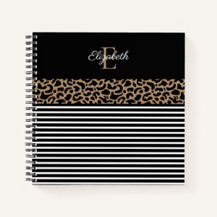 Cuaderno Elegante Monograma negro Leopardo Animal Print Not