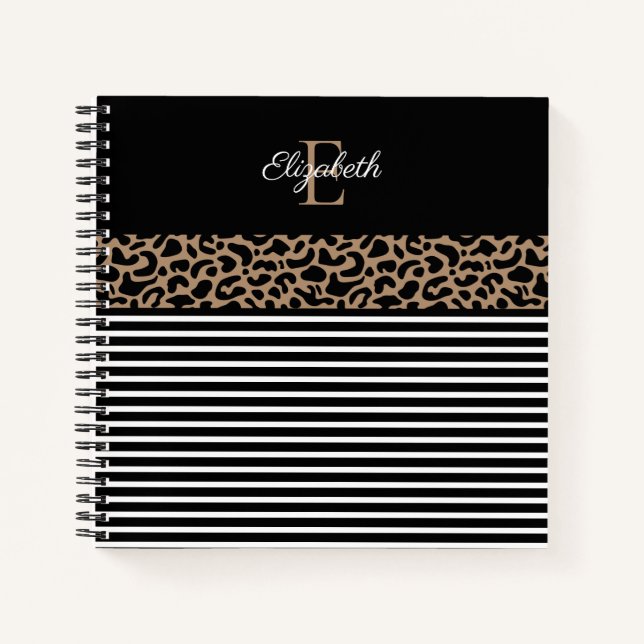 Cuaderno Elegante Monograma negro Leopardo Animal Print Not (Anverso)