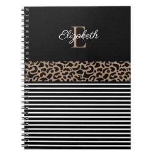 Cuaderno Elegante Monograma negro Leopardo impresión anima