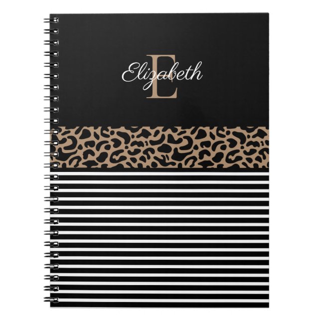 Cuaderno Elegante Monograma negro Leopardo impresión animal (Frente)