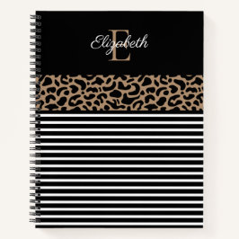Cuaderno Elegante Monograma negro Leopardo impresión animal