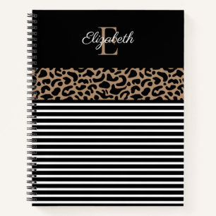 Cuaderno Elegante Monograma negro Leopardo impresión animal