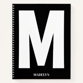 Cuaderno Elegante Monograma Negro Nombre Minimalista modern
