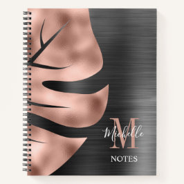 Cuaderno Elegante Monograma Negro Rosa Hoja de Oro