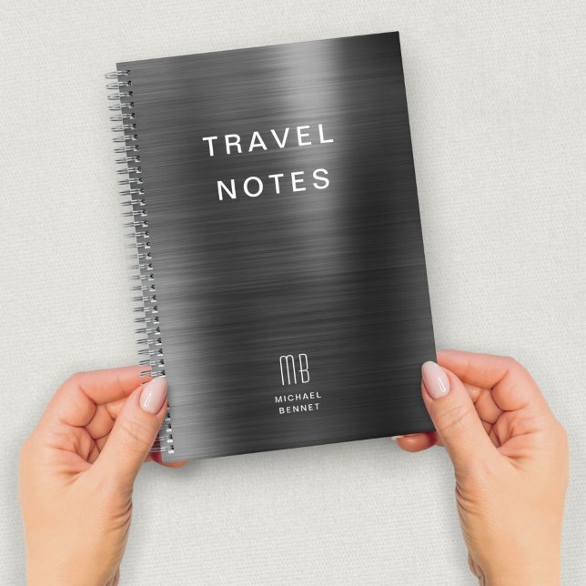 Cuaderno Elegante Monograma Negro Viaje (Elegant Monogram Black Travel Notebook)