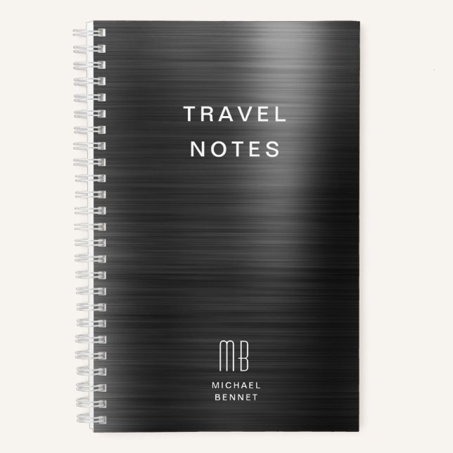Cuaderno Elegante Monograma Negro Viaje (Anverso)