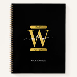 Cuaderno Elegante Monograma Negro y Oro Moderno